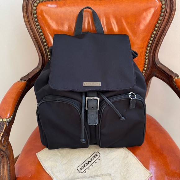Authentic Coach Neo Mercer Leather Fabric Nylon Backpack Drawstring - Picture 1 of 16